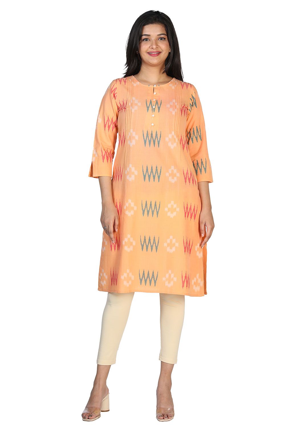 Buy Earthwear Women Orange Cotton Checks Straight Kurta with Shirt Collar  and Flower Hand Embroidery (XXL) at Amazon.in