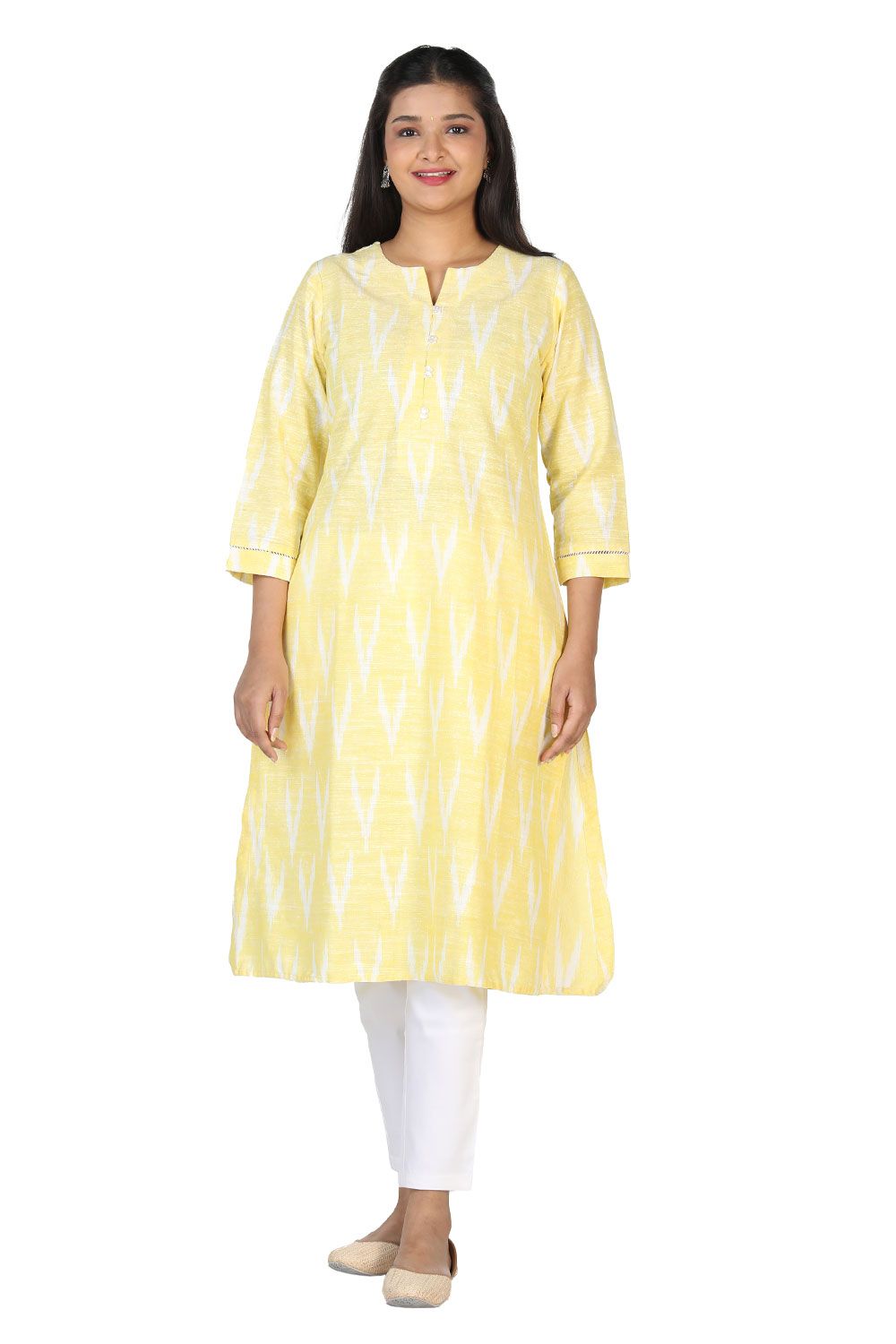 Buy Yellow Cotton Straight Long Kurta for Women Online at Fabindia |  10730979